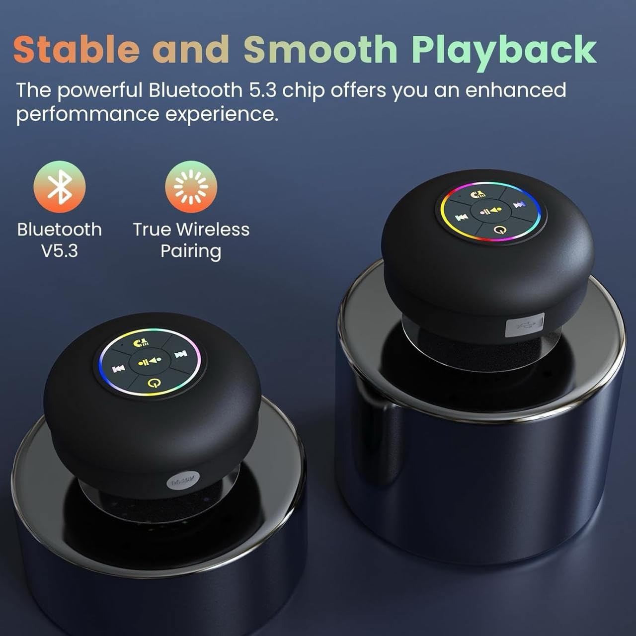 Mini Bluetooth Shower Speaker with RGB Lights | Waterproof Suction Cup | Wireless Bathroom Music Player with Mic