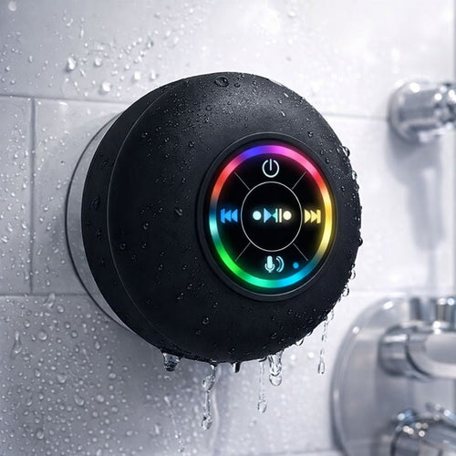 Mini Bluetooth Shower Speaker with RGB Lights | Waterproof Suction Cup | Wireless Bathroom Music Player with Mic