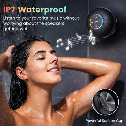 Mini Bluetooth Shower Speaker with RGB Lights | Waterproof Suction Cup | Wireless Bathroom Music Player with Mic