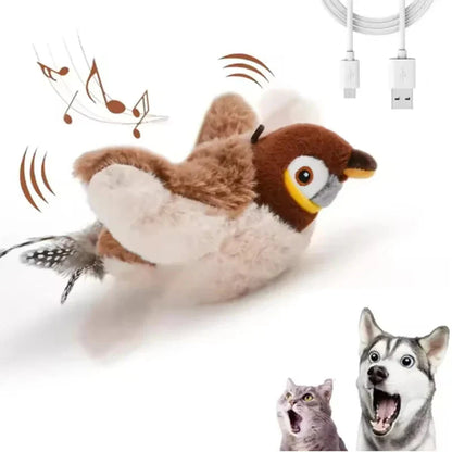 Interactive Simulated Bird Toy for Cats & Dogs – Rechargeable Plush Toy that Chirps and Moves with Touch