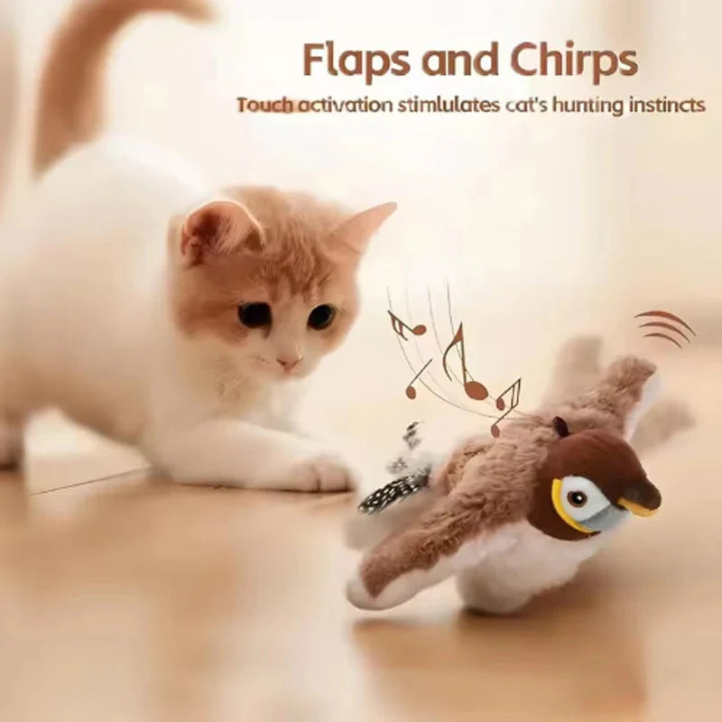 Interactive Simulated Bird Toy for Cats & Dogs – Rechargeable Plush Toy that Chirps and Moves with Touch