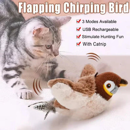 Interactive Simulated Bird Toy for Cats & Dogs – Rechargeable Plush Toy that Chirps and Moves with Touch