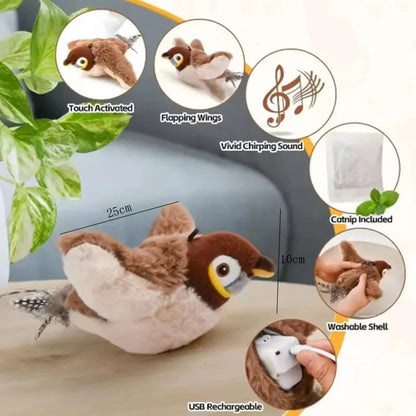Interactive Simulated Bird Toy for Cats & Dogs – Rechargeable Plush Toy that Chirps and Moves with Touch