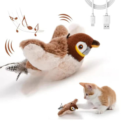 Interactive Simulated Bird Toy for Cats & Dogs – Rechargeable Plush Toy that Chirps and Moves with Touch