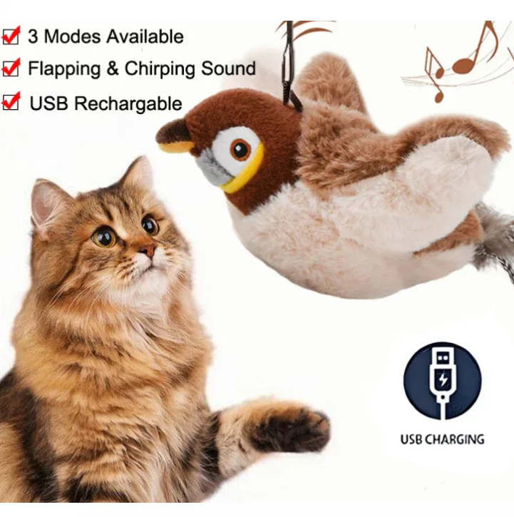 Interactive Simulated Bird Toy for Cats & Dogs – Rechargeable Plush Toy that Chirps and Moves with Touch