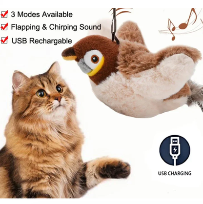 Interactive Simulated Bird Toy for Cats & Dogs – Rechargeable Plush Toy that Chirps and Moves with Touch